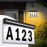 T-SUN Solar Address Sign, Solar House Number Sign for Outside Waterproof, Warm/Cool White Lighted House Numbers LED Solar powered address plaques Driveway Marker for Home Yard Street (2023 Wall Mount)