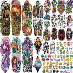 Kids Full Arm Temporary Tattoo 52 Sheets Fake Tattoos, Temporary Tattoos Realistic Dinosaur Monster Car Shark Planet Spider for Boys, Princess Castle Unicorn Butterfly Lasting Tattoos for Girls