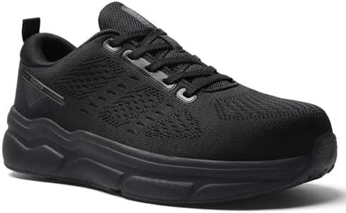PEAKVIP Men's Steel Toe Shoes - Water Resistant Safety Work Shoes, Slip Resistant Wide Toe Box Sneakers with Arch Support, Lightweight Comfortable All Day Standing Shoes Black Size 12