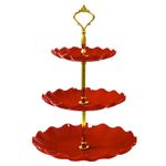 Choinanalc Round Plate 3 Tier Serving Cupcake Stand High Tea Tiered Tray Stand Dessert Tiered Cardboard Cake Rack Plastic Dessert Table Decorations for Party Kids Birthday Baby Shower Tea Party (Red)