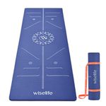 WiseLife TRUE Body Lotus Alignment Yoga Mat + Sleek Yoga Strap for Men & Women | Non-Slip, Extra Wide TPE Exercise Mat for Home, Pilates, Gym & Fitness (Blue 10 mm)