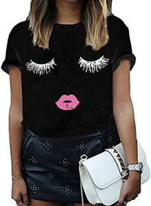 BLACKMYTH Women Summer Funny Print Short Sleeve Top Tee Graphic Cute T-Shirt Black Large