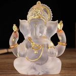 Yahu Lando Indian God Lord Ganesha Statue,Transparent Lmitation Glass Hindu Elephant Statue Ganpati Idol Buddha Sculptures,Hindu Gift,Home Temple Mandir Meditation Yoga Room Decor 5.5"