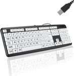 Large Print Computer Keyboard, USB Wired Keyboard, Standard 104 Keys Black White High Contrast Keyboard with White Large Print Keys, Low Vision Keyboard Old People Keyboard(Black)