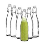 Amisglass Flip Top Glass Bottle, 6-Pieces Classic Swing Top Glass Bottles with Lids, 600 ML Clear Glass Beer Bottles for Beverages, Oil, Vinegar, Beer, Water, Soda, Kefir and Second Fermentation