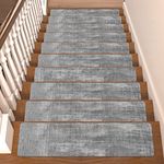 Stair Treads for Wooden Steps Non-Slip Stair Treads Carpet Indoor, 15 pcs 8 * 30 inch, Rubber Backing Repeated Use No Glue Quick-Dry Machine Washable, for Baby Pets, Grey Texture