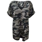 WearAll Women's New Plus Size Womens Short Turn Up Sleeve Baggy Plain Top Ladies V-Neck T-Shirt Camo Grey 20-22