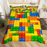 Feelyou Games Duvet Cover Twin Size Building Blocks Bedding Set for Kids Boys Girls Colorful Geometric Toy Brick Comforter Cover Set Toddler Gaming Bedroom Nursery Bedspread Cover with 1 Pillowcase