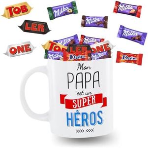 Mug "Papa" garni d'un assortiment de 25 mini-chocolats TOBLERONE,MILKA, DAIM | Coffret Cadeau Original Prêt à Offrir pour une Fête ou un Anniversaire