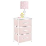 mDesign 3-Drawer Vertical Dresser Storage Tower - Sturdy Steel Frame, Wood Top and Easy Pull Fabric Bins - Multi-Bin Organizer Unit for Child/Kids Bedroom or Nursery - Light Pink/White