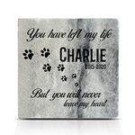 TULLUN Personalised Memorial Grey Marble Natural Stone Plaque For Pet Cat Dog Frame Paw Grave Marker - Paw Print - Size | 4" x 4" or 10 x 10 cm|