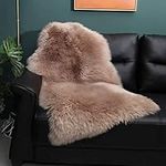 OKAYDA Genuine New Zealand Sheepskin Area Rug Soft Lambskin Decorative Rug for Bedroom Sofa Floor (2ft*3.11ft, Bean Color)