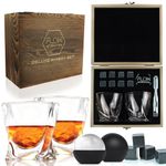 FLOW Barware Twist Whiskey Glasses Set Of 2 & Polished Whisky Stones Gift Set | Whiskey Glass Tumblers With Twisted Design | Whisky Glass For Scotch, Bourbon | Whiskey Gift Sets For Men