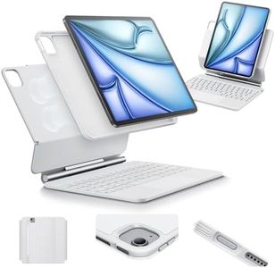ESR for iPad Air 11 Inch Case with Keyboard M4/M3/M2 (2026/2025/2024) & iPad Pro 11/Air 5th/4th Gen Keyboard, Easy-Set Magnetic Stand, Portrait/Raised Modes, with Removable Protective Case, White