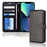 TECHGEAR iPhone 13 Leather Wallet Case, Flip Protective Case Cover with Wallet Card Holder, Stand and Wrist Strap - Black PU Leather with Magnetic Closure for iPhone 13 6.1"