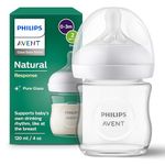 Philips Avent Natural Response Glass Baby Bottle 4oz/120 ml with Slow Flow Teat (Flow 2), SCY930/01