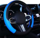 Microfibre leather steering wheel cover Wavy Line Splice X-pattern Blue