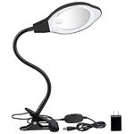 Dylviw Bright Light Desk Gooseneck Magnifier Lamp with Metal Large Clamp, Magnifying Glass with Adjustable Light for Daily Hobbies Repairing, Reading, Crafts