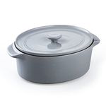 MALACASA Baking Dish with Lid Stoneware Round Table Baking Dish with Handles and Lid Ideal for Lasagne/Pie/Casserole/Tapas, Grey (2550ML,25.5X20X11.5cm),Series Bake.Bake