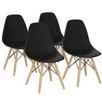 Giantex DSW Chairs, Pre Assembled Mid Century Modern Dining Chairs, with Wood Legs, Armless Kitchen Chairs, Shell Lounge Plastic Side Chair Kitchen, Dining Room, Living Room, Set of 4, Black