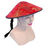 Bristol Novelty BH441 Hat Chinese Coolie Fabric and Plait, Unisex-Adult, Red & Black, One Size