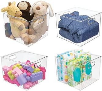 mDesign Plastic Deep Home Storage Organizer Basket Bin with Handles for Cube Furniture Shelving in Office, Closet, Bedroom, Laundry Room, Nursery, Kids Toy Room Shelf , 4 Pack, Clear