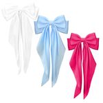 Silky Satin Hair Bows, 3 Pcs Large Ribbon Bow Hair Clips Oversized Vintage Soft Long Tail Hair Slides Barrettes with Metal Clips Cute Elegant Bowknot Aesthetic Princess Hair Accessories for Women