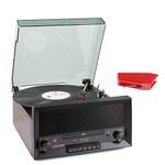 Fenton RP135W Retro Record Player with CD Player - 3-Speed Vinyl Turntable, Built-in Speakers, USB/SD Playback, AM/FM Radio, Bluetooth Connectivity, Includes Spare Stylus, Wood Finish