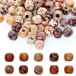 200pcs Mixed Painted Barrel Wood Spacer Beads, BetterJonny 17x16mm Round Printed Pattern Drum Wood Loose Beads for DIY Making Bracelet Necklace Jewelry Hair Craft Project…