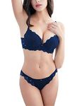 M R Shopzilla Women's Bra Panty Set Lace Push Up Underwired Solid Lingerie Set Bikini Set for Women Lingerie Set for Women Navy Blue (30)