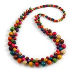 Avalaya Long Multicoloured Cluster Wood Beaded Necklace - 82cm Long