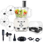 Homtone 16 Cup Food Processor with Storage Box, 10-in-1 with 7 Blades & a Whisk for Slicing, Chopping, Grating, Shredding, Pureeing & Dough Kneading, Extra-Large 3" Feed Chute, 600W, White