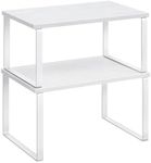 SONGMICS Cabinet Organizer Shelf, Set of 2 Kitchen Counter Shelves, Kitchen Storage, Spice Rack, Stackable, Expandable, Metal and Engineered Wood, Cloud White and Snow White UKCS02W01