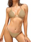 SHEKINI Womens Halter Thong Bikini Sets Padded Triangle Backless Top Low Waist Cheeky Bikini Bottom Sexy 2 Piece Swimsuits Nude