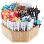 walowalo Bamboo Rotating Art Supply Organizer Christmas Gifts Holds 800+ Pencils Spinning Crayon Marker Pen Holder for Desk Brush Storage for Office School Classroom Stationary (Larger Version)