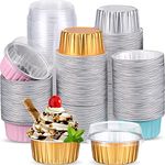 Thenshop 200 Pcs 5oz Mini Disposable Loaf Cake Pans with Lids Aluminum Foil Wedding Baking Cupcake Tins Liner Creme Brulee Ramekins Dessert Custard Pie Container Cheesecake Muffin for Birthday Party