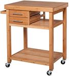 HOMCOM Rolling Bamboo Wood Kitchen Island Cart Trolley, Cabinet with Towel Rack, 2 Drawer, Shelves for Kitchken Living Room Use, Vintage Natural