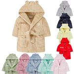 Baby Girl Boy Personalised Dressing Gown Bathrobe Hooded Bear Ear (Beige Bear Ear, 0-6 Months)