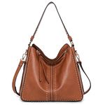 Montana West Shoulder Bag for Women – Large Vegan Leather Purse with Studs, Crossbody Strap & Concealed Carry Pocket with Extra Holster - Chesnut Brown