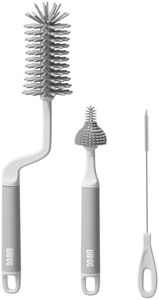 LILBEE 3-in-1 Silicone Baby Bottle Brush Set | 360° Rotating Bottle, Nipple & Straw Cleaner | Soft Bristles, Anti-Slip Handle | BPA-Free, Multipurpose Baby Cleaning Kit (Grey)