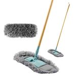 Salter LASAL71441C2EU7 Flat Head Floor Mop, Fluffy Dusting Head, Duster for All Hard Flooring Types, FSC Bamboo Handle, Polish and Dust Wood, Laminate, Tile Floors, Cool Hues Collection, Blue/Grey