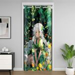 Loussiesd Cartoon Grils Door Curtain for Doorway Privacy Kawaii Fairy Doors with Windows 132x203cm 1 Panel Fancy Green 30%-50% Room Darkening Blackout Curtain Daisy Tree Botanical Natural Theme