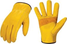 Leather Gloves Work Gloves Rigger Driver Gloves Cow Hide Palm Reinforced Stretchable Flex Grip Water Resistant for Gardening,DIY, Maintenance, Construction, Farming, Landscaping 1 PAIR (XX-Large)