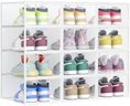 SONGMICS Boîtes à Chaussures, Organisateurs en Plastique, avec Porte, Lot de 12, Empilables, Montage Facile, 33,2 x 23 x 14,5 cm, pour Pointure jusqu'à 43, Transparentes et Blanc Nuage LSP312W01