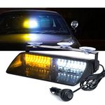 Xprite 16 LED High Intensity Law Enforcement Emergency Hazard Warning Strobe Lights For Interior Roof / Dash / Windshield With Suction Cups (White & Yellow Amber)