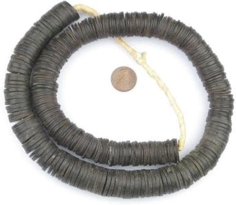 The Bead Chest Jumbo Vintage Coconut Shell Heishi Beads 16-20mm Nigeria African Black Wood 26-30 Inch Strand Handmade