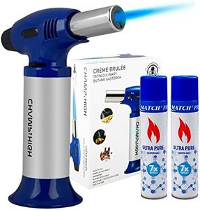 Pack de 1 Soplete Antorcha Cocina Recargable, Butano Gas Precargado con Bloqueo de Seguridad y Llama Ajustable,+ 2 Botellas de Gas Butano 300ml, para Bricolaje, Crema, Brulée, Postres, Soldadura..
