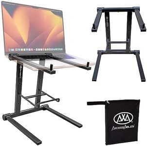 AxcessAbles DJ Laptop Stand with Travel Bag | Musician's Portable Laptop Stand Foldable| Aluminum Folding Laptop Stand for MacBook, Computer DJ | MacBook Stand | No Assembly Required (Black)