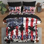 Pamnest 5 Pcs Comforter Set Twin Size, Cowboy Horse Flag Bedding Set for Kids and Adults, Western Country Farm Bed Sheet Sets with Fitted Sheet Pillowcase & Sham for Bedroom Bed Decor