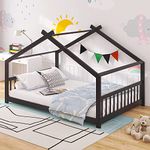 Merax Full Kids Wood Montessori Beds with Headboard, Floor Bed Frame for Boys,Girls, No Box Spring Need (Full, Espresso)